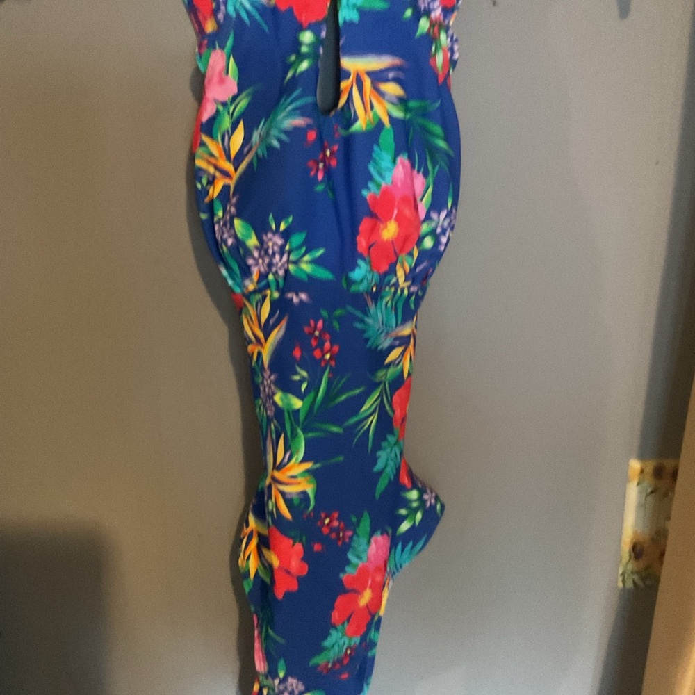 Cupshe Floral One Piece Swimsuit - Blue and Multicolor